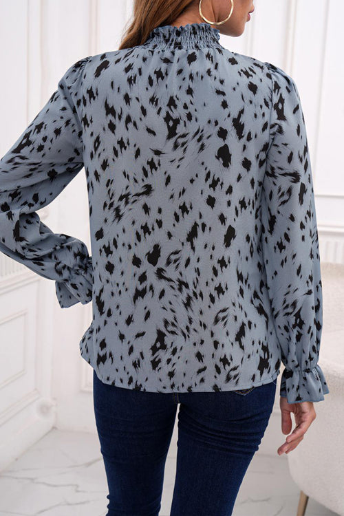Print Smocked Long Sleeve Top