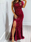 One-Shoulder Dress with High Slit
