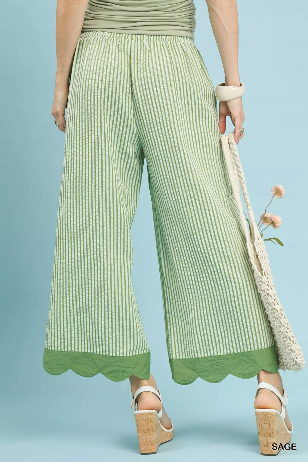 Stripe Scallop Hem Wide Leg Pants