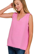 Double Gauze Raw Edge V-Neck Tank