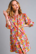 Full Size Ruffled Flower Print Tie Neck Tiered Dress Plus Size