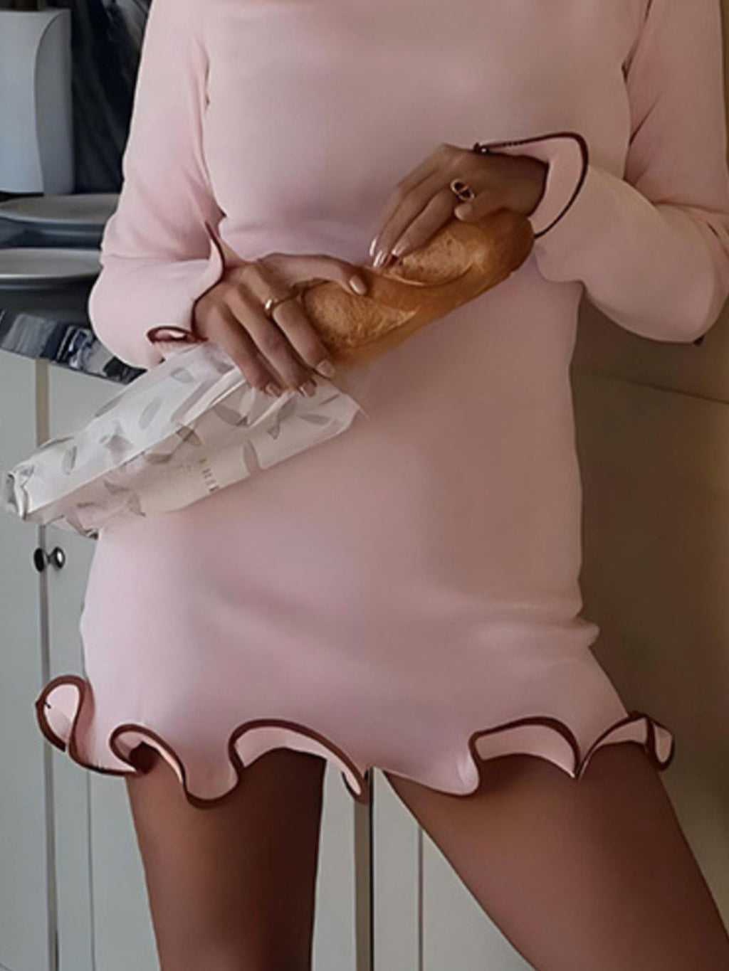 Ruffle Hem Long Sleeve Mini Dress