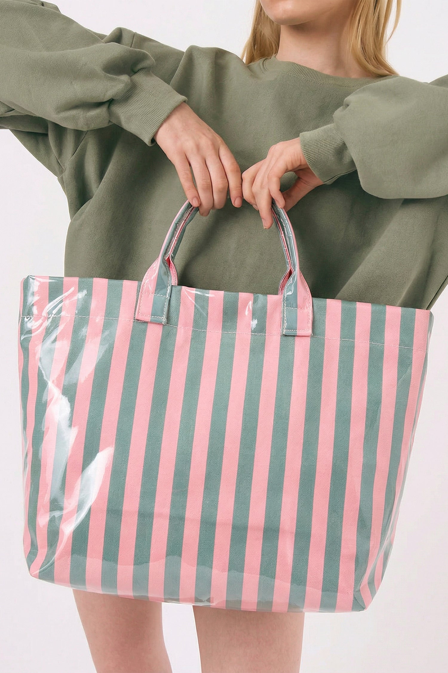 Rainbow Glossy Striped Vinyl Large Tote Bag