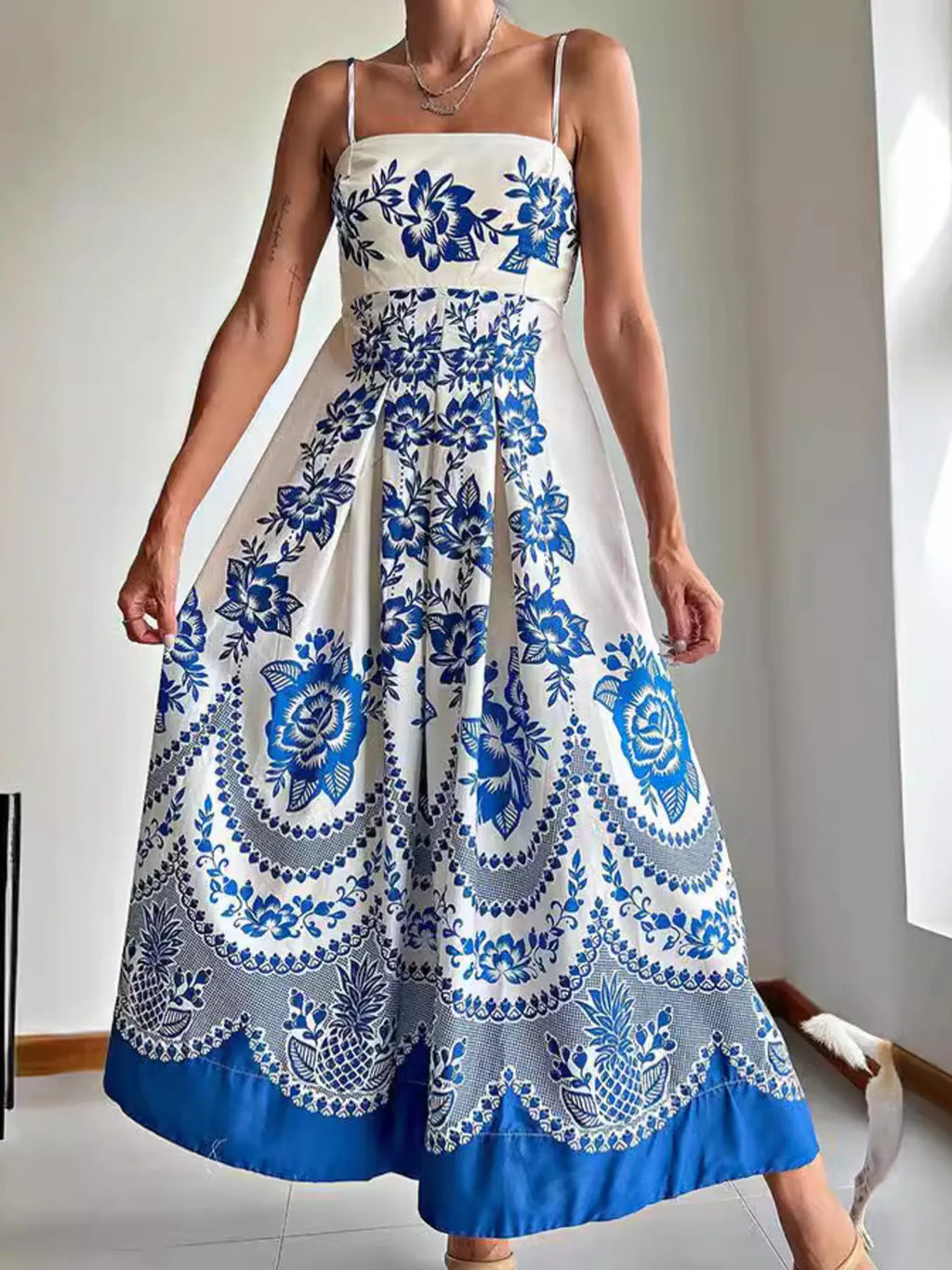 Printed Spaghetti Strap Maxi Dress