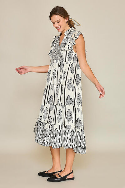 Full Size Boarder Print Midi Dress Plus Size