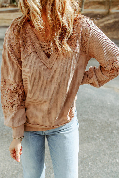 Lace Long Sleeve Knit Top - 2 Colors
