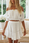 Off the Shoulder Short Sleeve Suit - 2 Colors