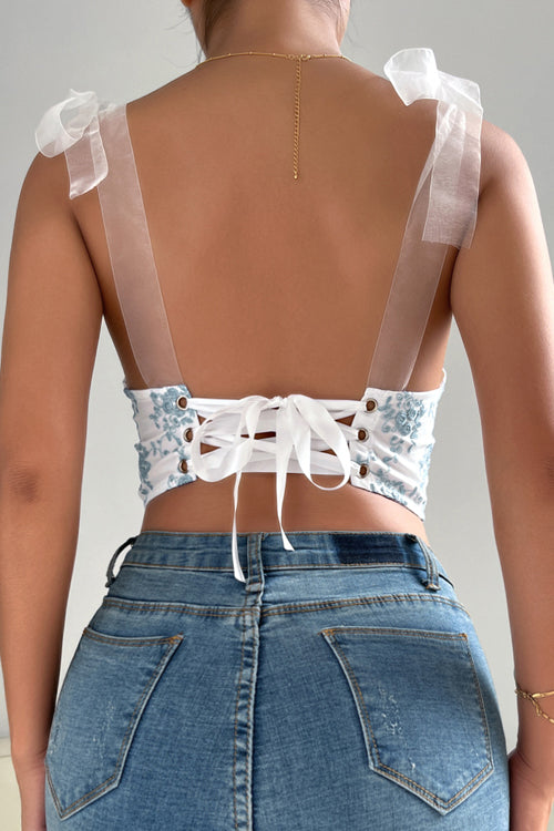 Floral Embroidered Bustier Corset Crop Top