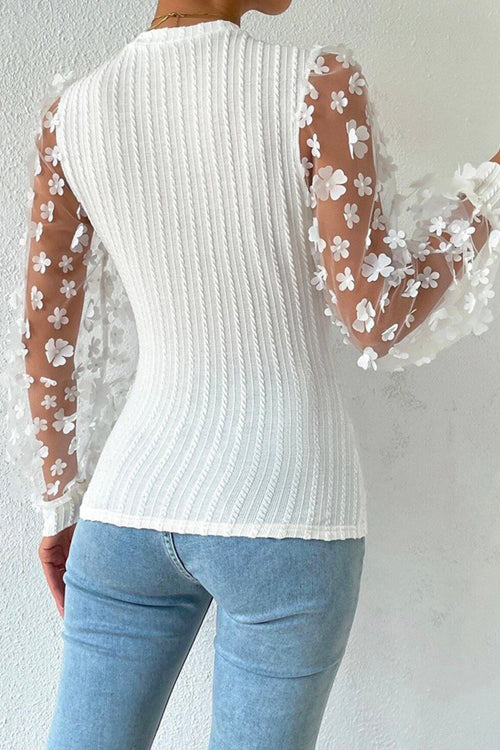 Flower Ribbed Knit Top - 4 Colors
