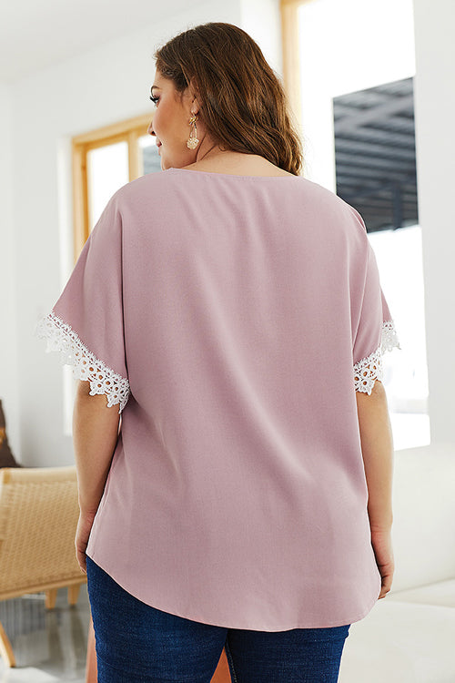 Pink Lace Sleeve Oversized Top