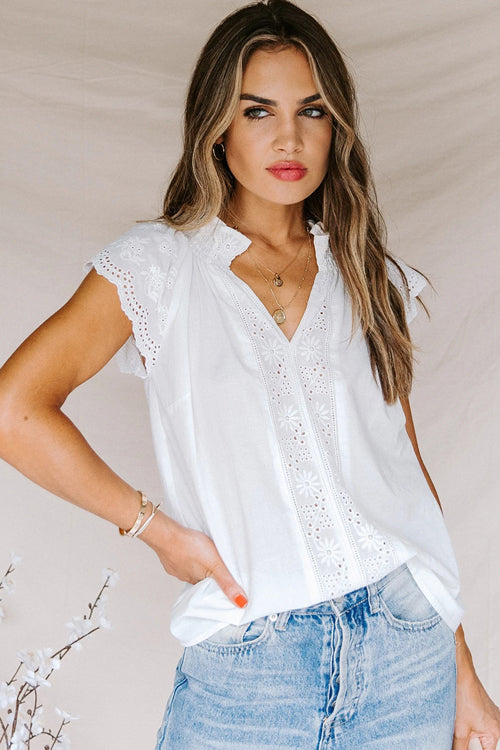 White Lace Short Sleeve Top
