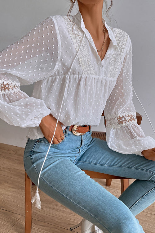 Lace Swiss Dot Long Sleeve Top - 4 Colors