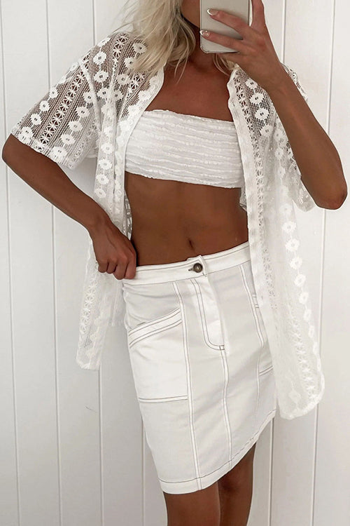 White Lace Short Sleeve Suit