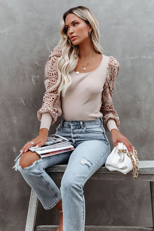 Hollow-Out Long Sleeve Knit Top - 2 Colors