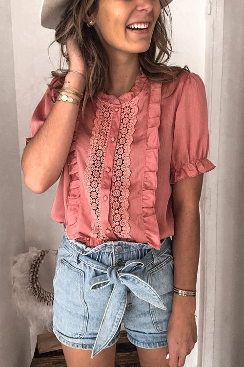 Lace Ruffled Short Sleeve Top - 3 Colors