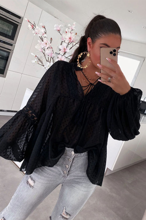 Swiss Dot Lace Long Sleeve Top