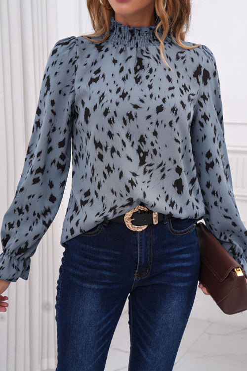 Print Smocked Long Sleeve Top