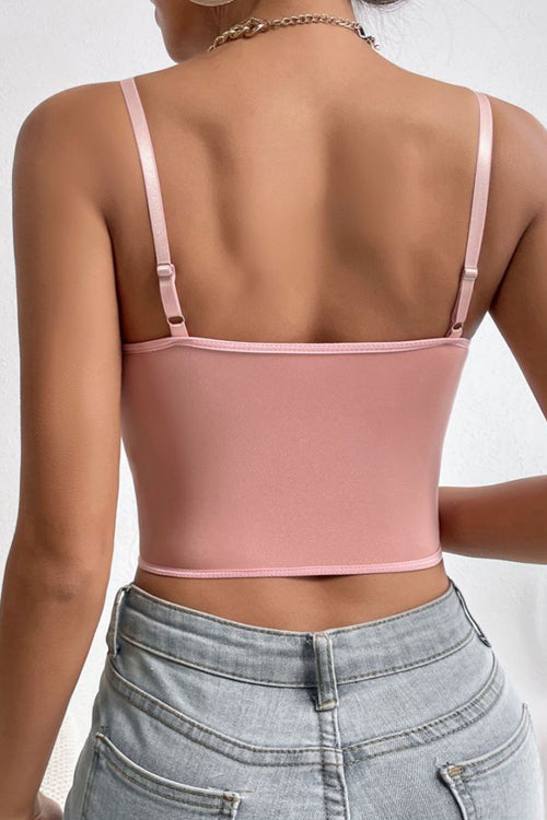 Pink Strap Lace Bustier Crop Top