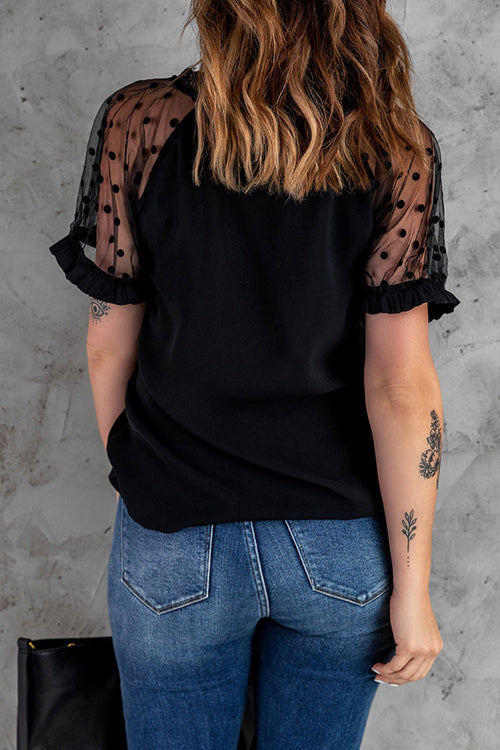 Sheer Dot Tulle Short Sleeve Top - 4 Colors