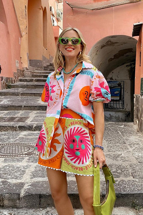 Print Short Sleeve Colorful Suit