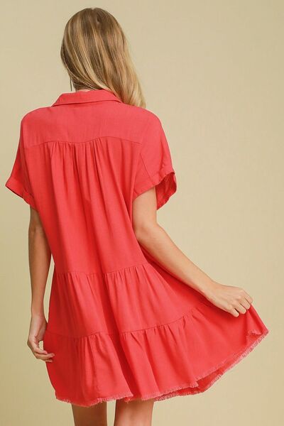 Full Size Raw Hem Folded Sleeve Tiered Dress Plus Size