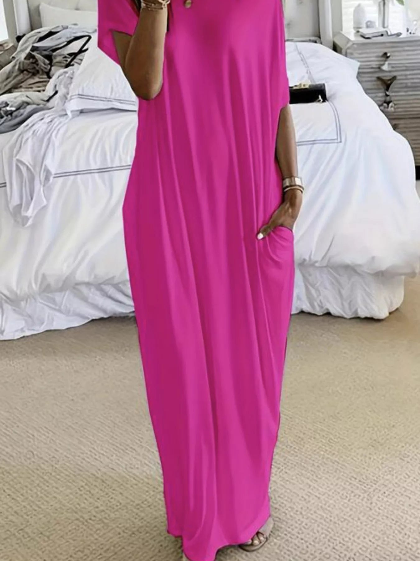Full Size Loose Fit Maxi Dress with Pockets Plus Size