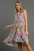 Full Size High-Low Hem Floral Sleeveless Tiered Dress Plus Size