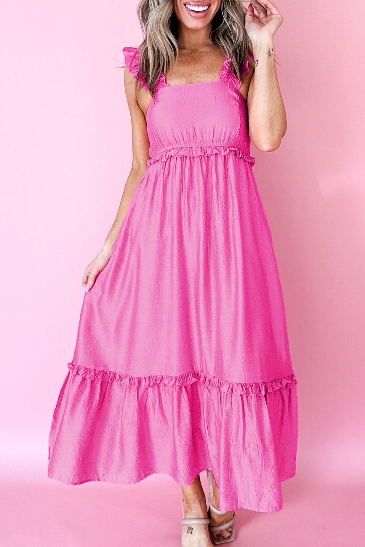 Ruffle Trim Sleeveless Maxi Dress