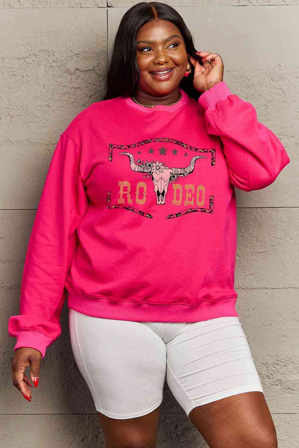 Full Size Round Neck Dropped Shoulder Graphic Sweatshirt