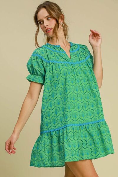 Full Size Eyelet Mini Dress With Ric Rac Trim Plus Size