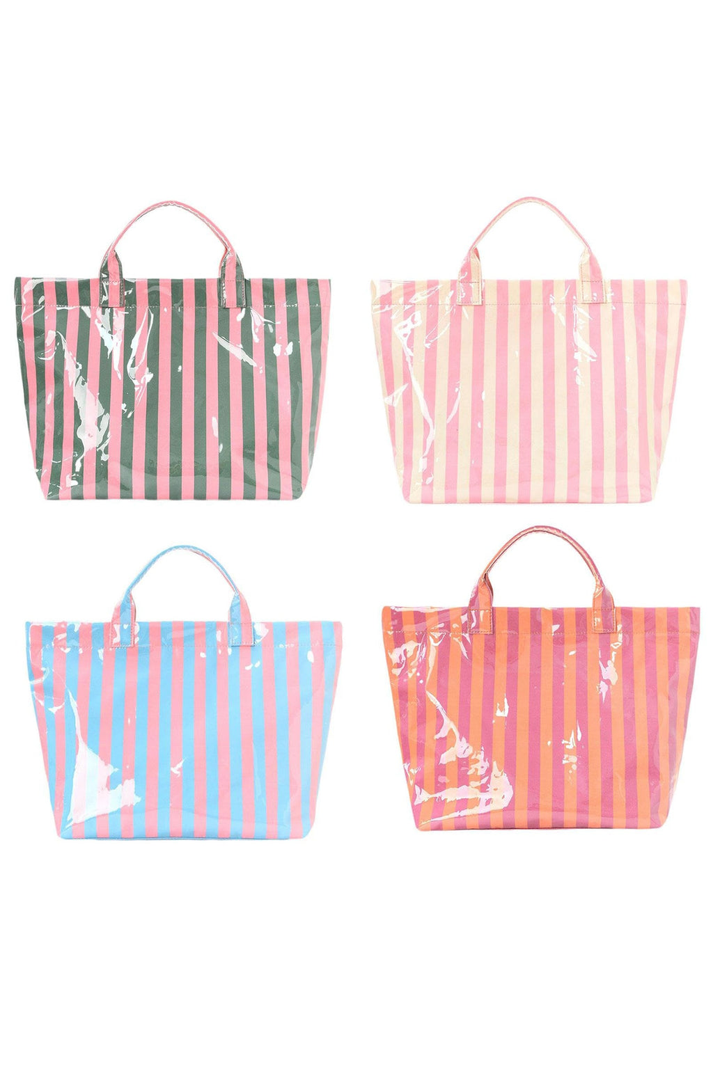 Rainbow Glossy Striped Vinyl Large Tote Bag