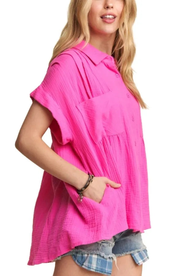 Button Down Solid Shirt W Pockets