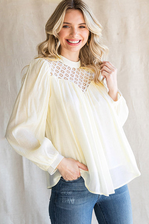 Lace Balloon Long Sleeve Top - 6 Colors