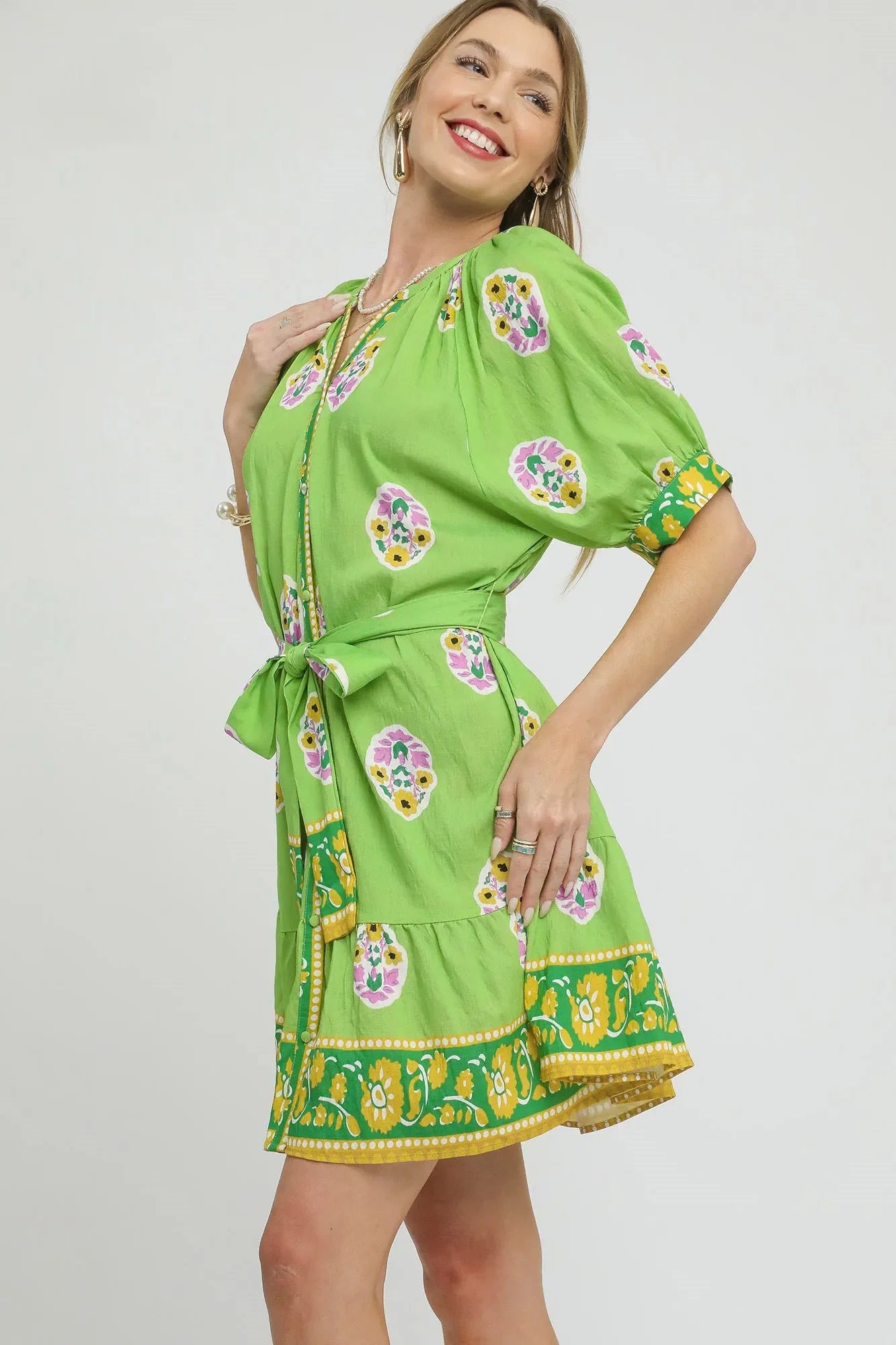 Floral Print Tie Waist Short Sleeve Dress