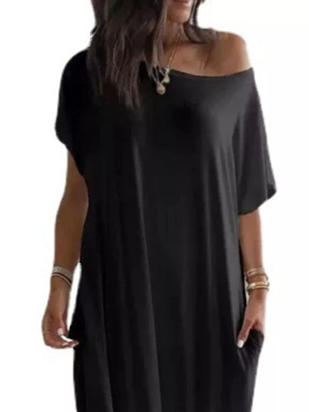Full Size Loose Fit Maxi Dress with Pockets Plus Size