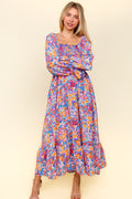 Smocked Floral Square Neck Flounce Sleeve Dress