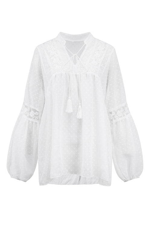 Swiss Dot Lace Long Sleeve Top