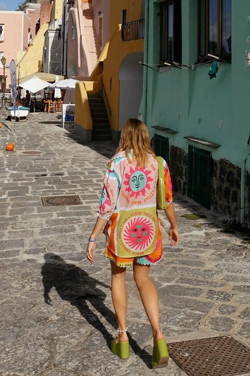 Print Short Sleeve Colorful Suit