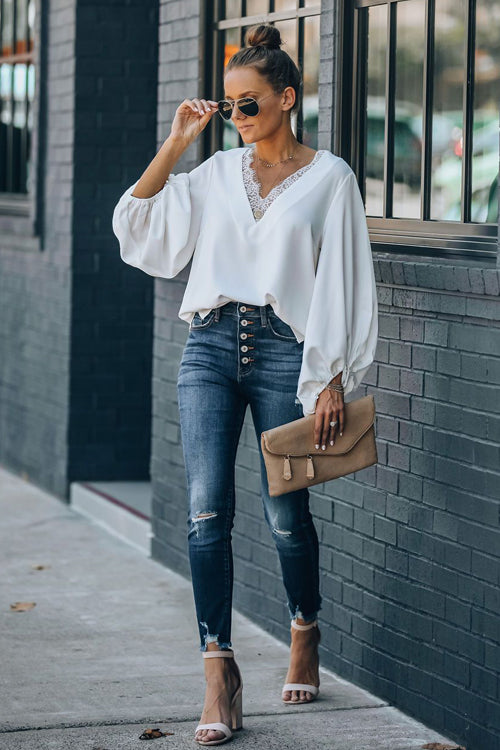 Lace Balloon Sleeve Top - 3 Colors
