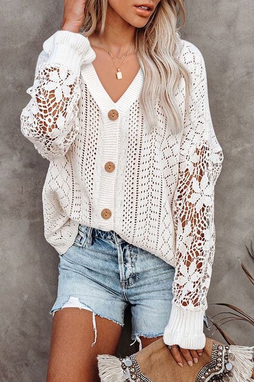 Hollow-Out Crochet Sweater Cardigan - 5 Colors