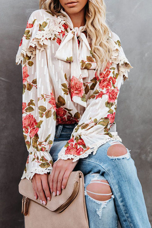 Lace Up Floral Print Top