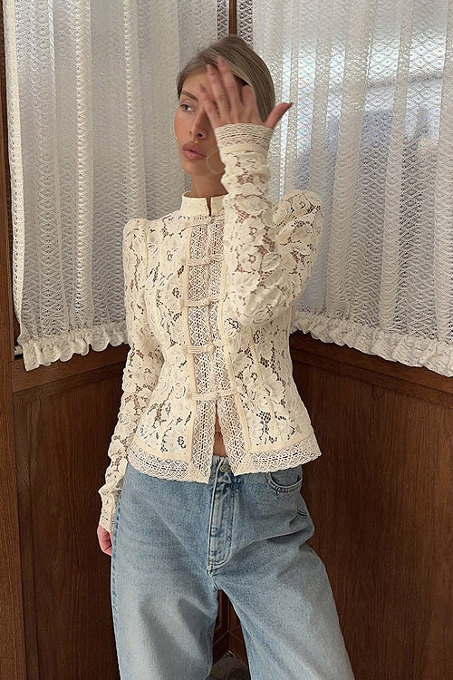 Frog Button Lace Long Sleeve Top - 3 Colors