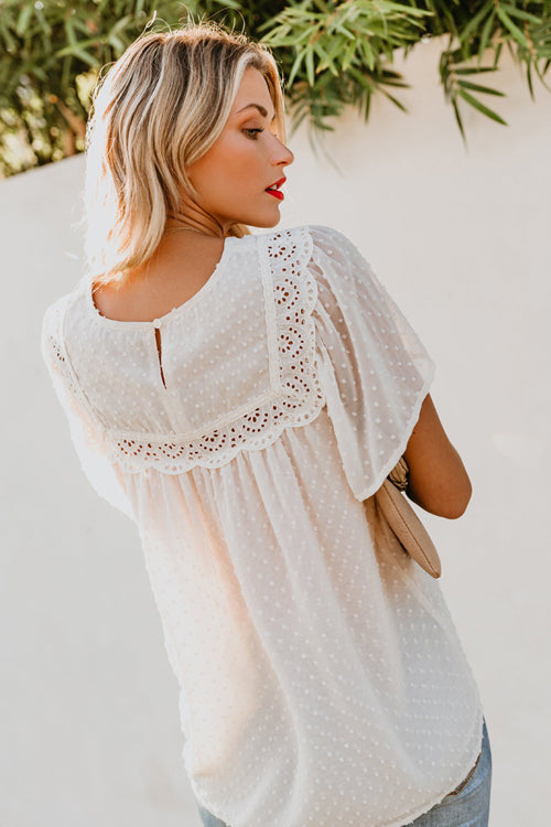 Lace Swiss Dot Short Sleeve Top