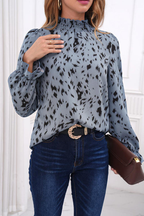 Print Smocked Long Sleeve Top