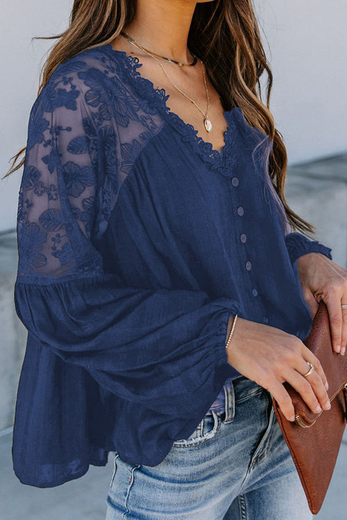 Lace Embroidery Button Up Top - 2 Colors