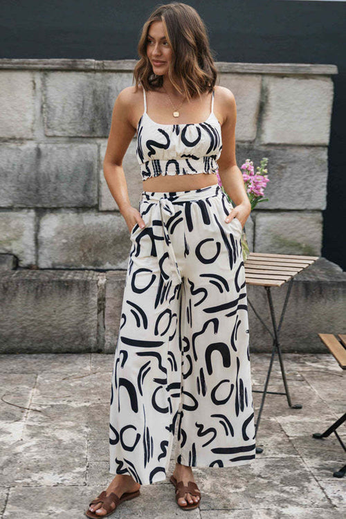 Print Sleeveless Wide-Leg Two-Piece Set