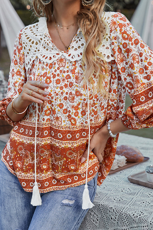 Lace Boho Print Top - 3 Colors