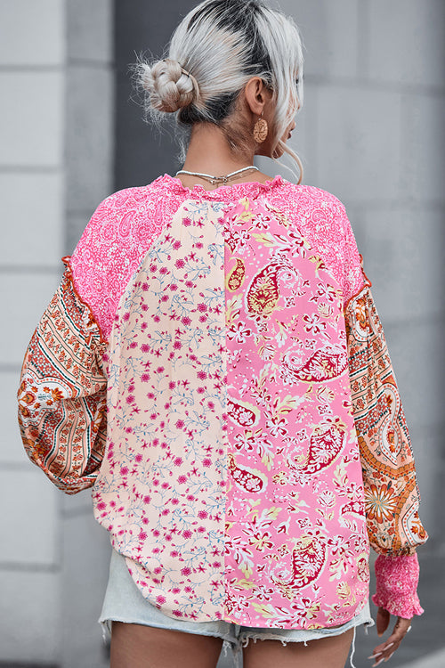 V-Neck Floral Print Long Sleeve Top