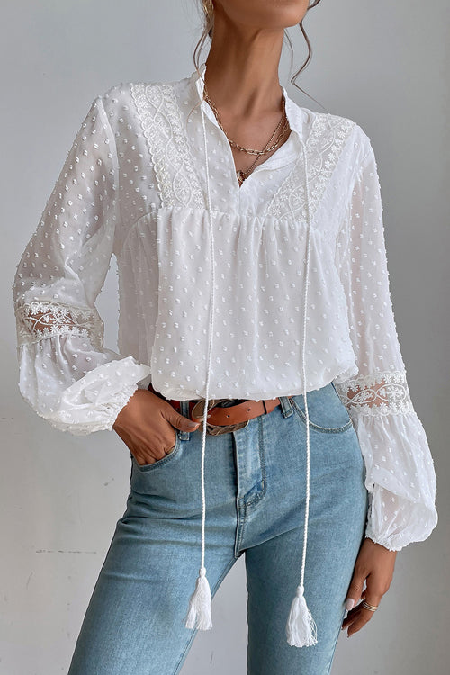 Lace Swiss Dot Long Sleeve Top - 4 Colors