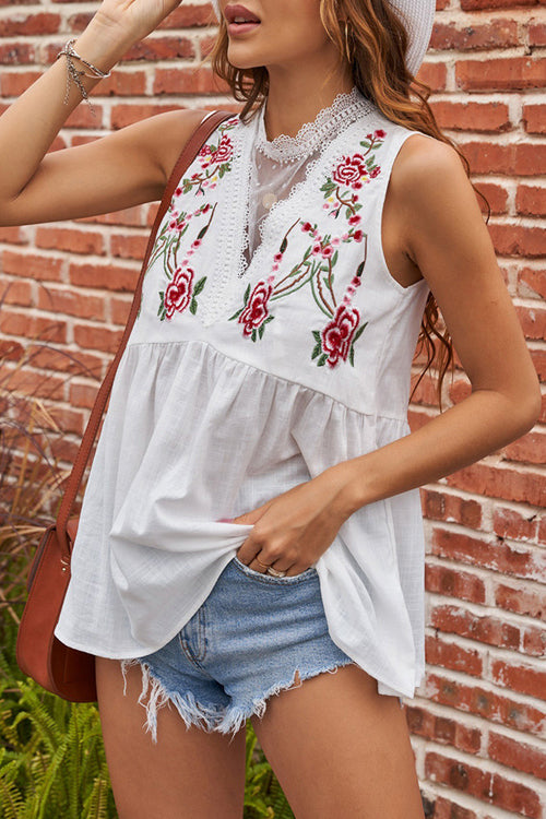 Lace Up Floral Embroidered Top